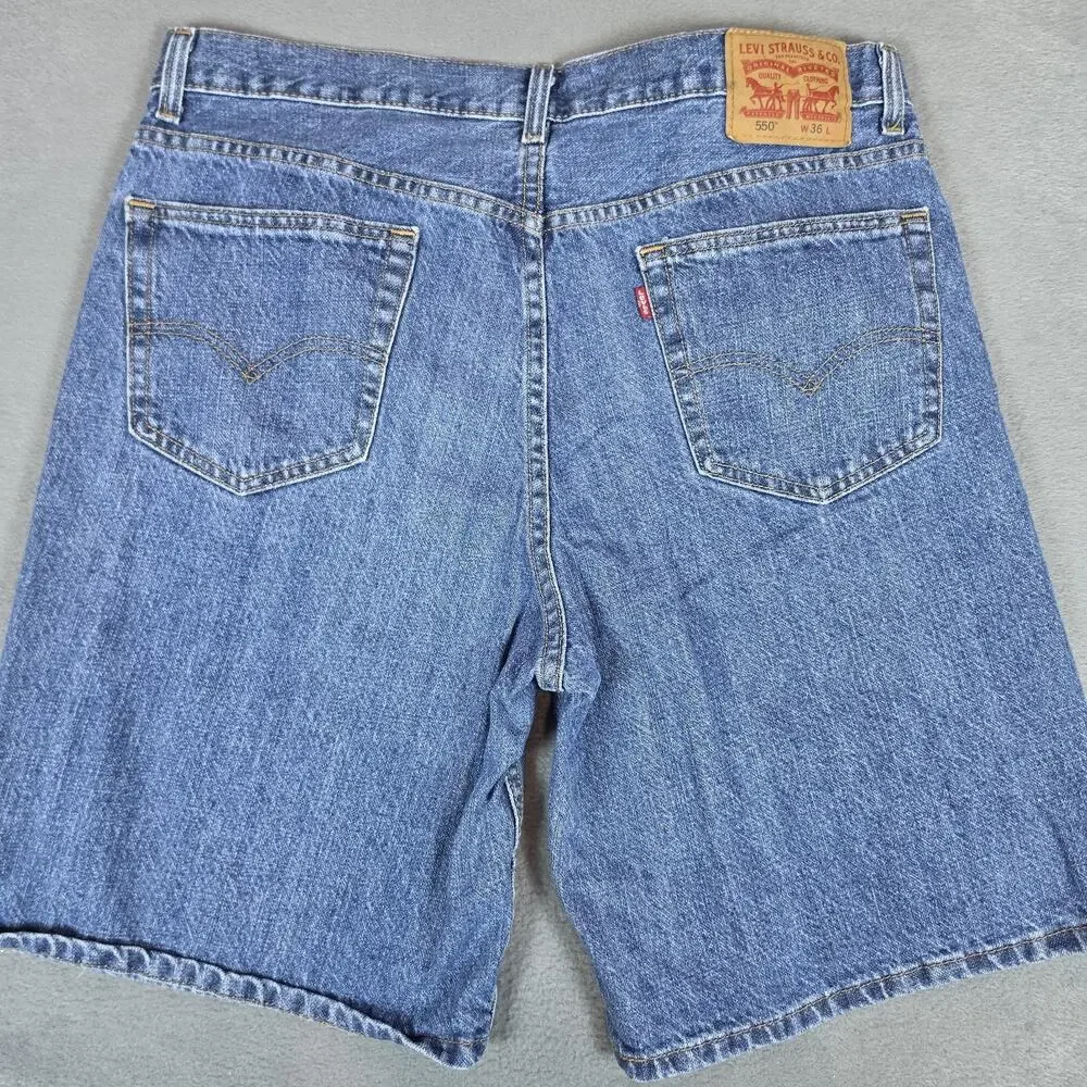 Levi's 469 Loose Denim Shorts Mens W36 Blue Medium Wash Relaxed Casual